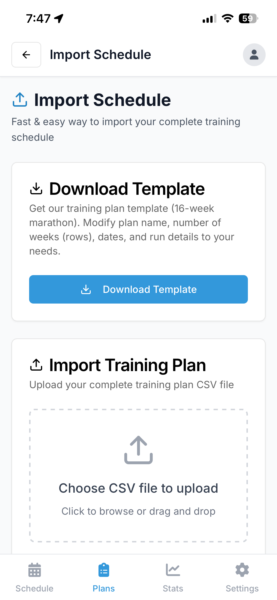 CSV upload interface with preview
